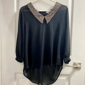 Black Blouse with Sequin Collar
